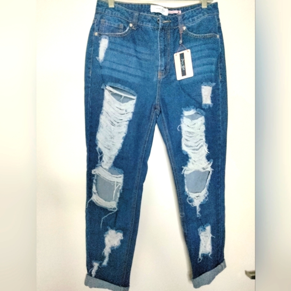 Denim Blvd Los Angeles (Size 7) Boyfriend Distressed Denim Jeans (NWT)